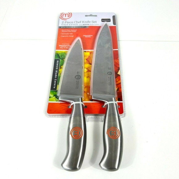 MasterChef 2 Piece Chef Knife Set 6in 8in Stainless Steel with Blade Covers New